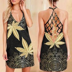 cannabis criss cross open back camisole tank top design 3d size s - 3xl - ca102147