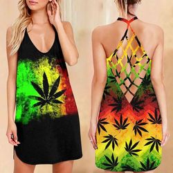cannabis criss cross open back camisole tank top design 3d size s - 3xl - ca102150