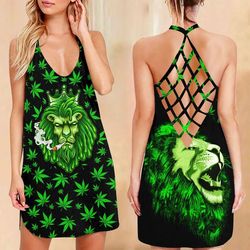 cannabis lion criss cross open back camisole tank top design 3d size s - 3xl - ca102155