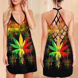 cannabis criss cross open back camisole tank top design 3d size s - 3xl - ca102161