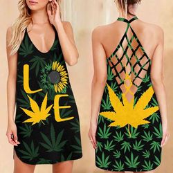 cannabis criss cross open back camisole tank top design 3d size s - 3xl - ca102162