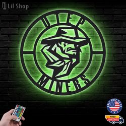 UTEP Miners Metal Sign, NCAA Logo Metal Led Wall Sign, NCAA Wall decor, UTEP Miners LED Metal Wall Art