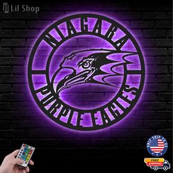 Niagara Purple Eagles Metal Sign, NCAA Logo Metal Led Wall Sign, NCAA Wall decor, Niagara Purple LED Metal Wall Art