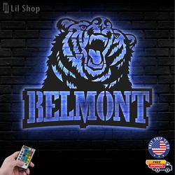 Belmont Bruins Metal Sign, NCAA Logo Metal Led Wall Sign, NCAA Wall decor, Belmont Bruins LED Metal Wall Art