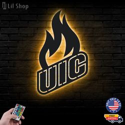 UIC Flames Metal Sign, NCAA Logo Metal Led Wall Sign, NCAA Wall decor, UIC Flames LED Metal Wall Art