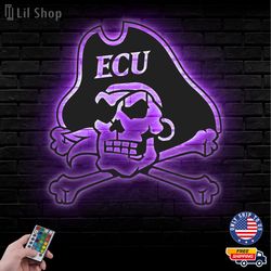 East Carolina Pirates Metal Sign, NCAA Logo Metal Led Wall Sign, NCAA Wall decor, East Carolina LED Metal Wall Art