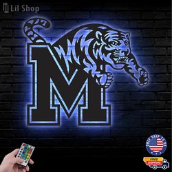 Memphis Tigers Metal Sign, NCAA Logo Metal Led Wall Sign, NCAA Wall decor, Memphis Tigers LED Metal Wall Art