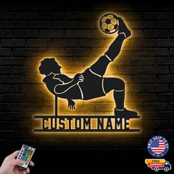 Custom Name Man Soccer Metal Sign, Personalized Football Player Metal Led Wall Sign, Wall decor, LED Metal Wall Art