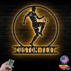 Custom Name Soccer PlayerMetal Sign, Personalized Football Player Metal Led Wall Sign, Wall decor, LED Metal Wall Art
