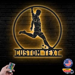 Personalized Soccer Player Metal Sign, Custom Name Football Metal Led Wall Sign, Wall decor, LED Metal Wall Art