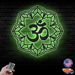 Mandala With Om Hindu Symbol Metal Sign, Yoga Metal Led Wall Sign, Wall decor, OM Symbol Metal LED Decor
