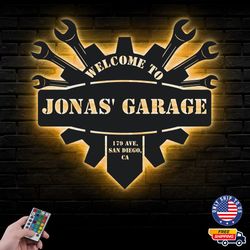 Custom Garage Monogram Metal Sign, Garage Sign Metal Led Wall Sign, Wall decor, Garage Decor Metal LED Decor