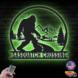 Sasquatch Crossings Metal Sign, Mystical Animal Led Wall Sign, Wall decor, Sasquatch Metal LED Decor