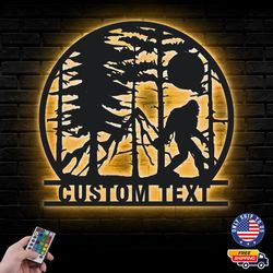 Custom Bigfoot Crossing Forest Metal Sign, Mystical Animal Led Wall Sign, Wall decor, Sasquatch Metal LED Decor