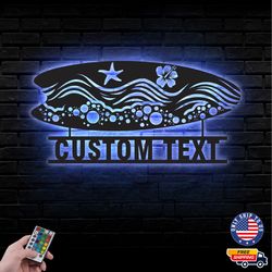 Custom Surfboard Sunset Metal Sign, Beach Led Wall Sign, Wall decor, Adventure Metal LED Decor