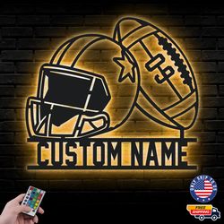 Personalized US Helmet Rugby Metal Sign, American Football Led Wall Sign, Wall decor, Sports Metal LED Decor