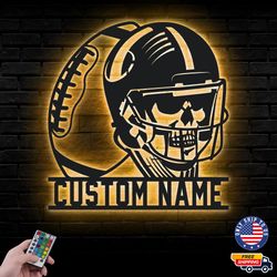 Personalized US Skull Helmet Rugby Metal Sign, American Football Led Wall Sign, Wall decor, Sports Metal LED Decor