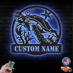 Personalized Sea Turtle Metal Sign, Turtle Lover Led Wall Sign, Wall decor, Marine Metal LED Decor