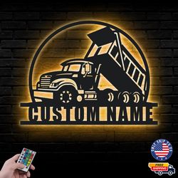 Personalized Dump Truck Metal Sign, Dump Truck Lover Led Wall Sign, Wall decor, Transportation Metal LED Decor
