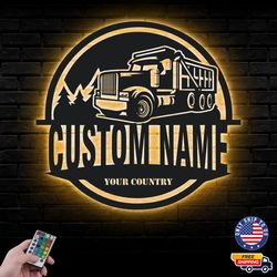 Personalized Drump Truck Driver Metal Sign, Dump Truck Lover Led Wall Sign, Wall decor, Trucker Metal LED Decor