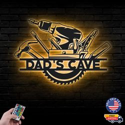 Dad's Cave Carpenter Working Tools Metal Sign, Construction Led Wall Sign, Jobs Lover Metal LED Decor