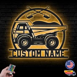 Custom Name Construction Coal Mining Metal Sign, Truck Lovers Led Wall Sign, Transportation Metal LED Decor