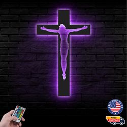 Jesus On The Cross Metal Sign, Jesus Christ Led Wall Sign, Metal LED Decor, Christ the Redeemer Art
