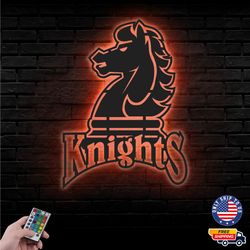Fairleigh Dickinson Knights Mascot Metal Sign, NCAA Logo Metal Led Wall Sign, NCAA Wall decor, LED Metal Wall Art