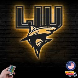 Long Island University Sharks Mascot Metal Sign, NCAA Logo Metal Led Wall Sign, NCAA Wall decor, LED Metal Wall Art
