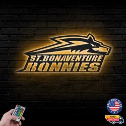St Bonaventure Bonnies Mascot Metal Sign, NCAA Logo Metal Led Wall Sign, St Bonaventure Wall decor, LED Metal Wall Art