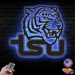Tennessee State Tigers Mascot Metal Sign, NCAA Logo Metal Led Wall Sign, Tennessee State Wall decor, LED Metal Wall Art