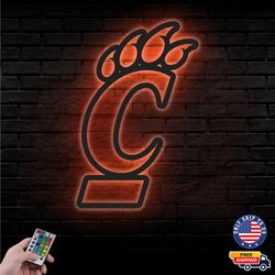 Cincinnati Bearcats Mascot Metal Sign, NCAA Logo Metal Led Wall Sign, Cincinnati Bearcats Wall decor, LED Metal Wall Art