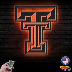 Texas Tech Red Raiders Mascot Metal Sign, NCAA Logo Metal Led Wall Sign, Texas Tech Red Wall decor, LED Metal Wall Art