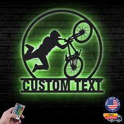 Custom Name BMX Bike Metal Sign, Bmx Bicycle Led Wall Sign, Biker Metal LED Decor, Metal Wall Art, Gift For Firends