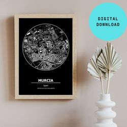 Murcia Map Print, Murcia Map Poster City Wall Art, Murcia Road Map, Murcia Print Street Map Decor, Office Gift,