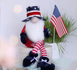 Patriotic gnome fabric doll decor with American flag for Independence fathers day gift for dad son from mom sister grand