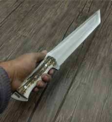 Handmade Japanese Fixed Blade Tanto Knife With Leather Sheath 10.62" Polished Sharp Blade Survival Knife Mens Gifts Bir.
