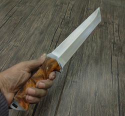 Handmade Japanese Fixed Blade Tanto Knife With Leather Sheath 10.62" Polished Sharp Blade Survival Knife.