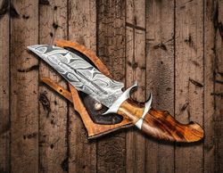 Custom HandMade Damascus Steel Hunting 10in Bowie Knife & Leather Sheath.