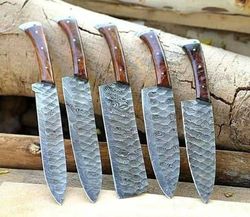 Handmade Forged steel chef set of 5 knives, Beautiful custom gift for birthday, weeding, anniversary, hand forged steel.