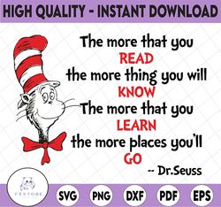 The more that you read svg, Cat in hat svg, Dr Seuss svg, Seuss sayings svg, Read across America, png, dxf, clipart, vec