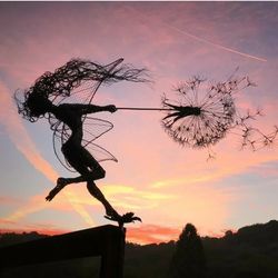 Dancing Fairy Statue Steel Wires Fairy Elf Dandelion Miniature Sculpture