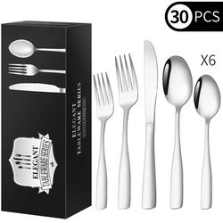 30 Piece Silverware Set for 6, TINANA Stainless Steel Flatware Set,Mirror Polished Cutlery Utensil Set,Durable Home Kitc