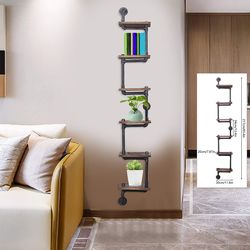 Industrial Floating Shelves Wall Mount Pipe Shelves Wood 6-Tier Ladder Bookshelf