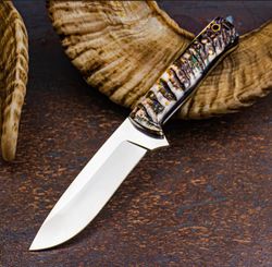 Custom Handmade Hunting Knife Fixed Blade D2 Stainless Steel Guard With Ram Horn Handle Skinner Camping Outdoors hunting