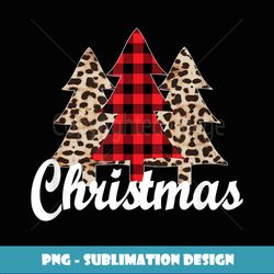 Merry Christmas Trees with Cheetah Print Buffalo Check Plaid - Special Edition Sublimation PNG File