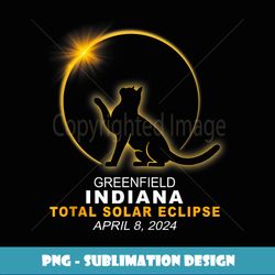 Greenfield, Indiana Cat Total Solar Eclipse 2024 - Retro PNG Sublimation Digital Download