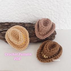 cowboy hat mini crochet pattern, mini cowgirl hat pink, small hat for amigurimi doll, crochet pattern pdf, no sew