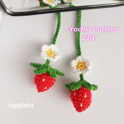 Strawberry car hanging crochet pattern, Rear view mirror charm strawberry with flower Crochet car accessories Strawberry