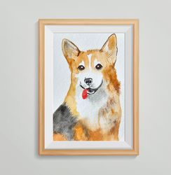 Watercolor Painting Corgi Dog Pet Portrait Handmade for Dog Owners Gift Idea Pet Painting Miniature Painting